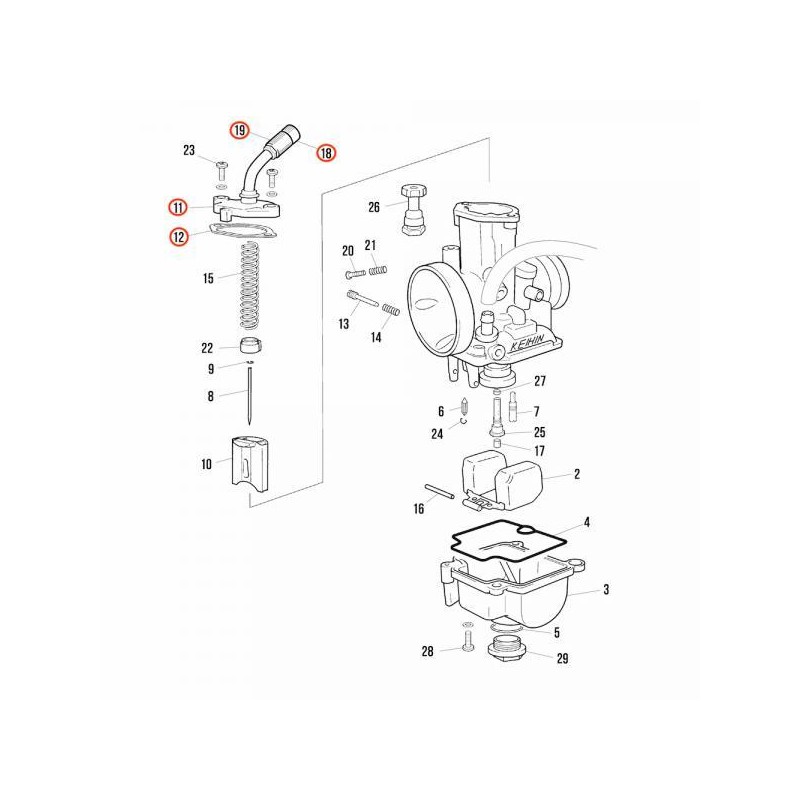 Chapeau carburateur avec coude KEIHIN PWK28 JITSIE adaptable complet